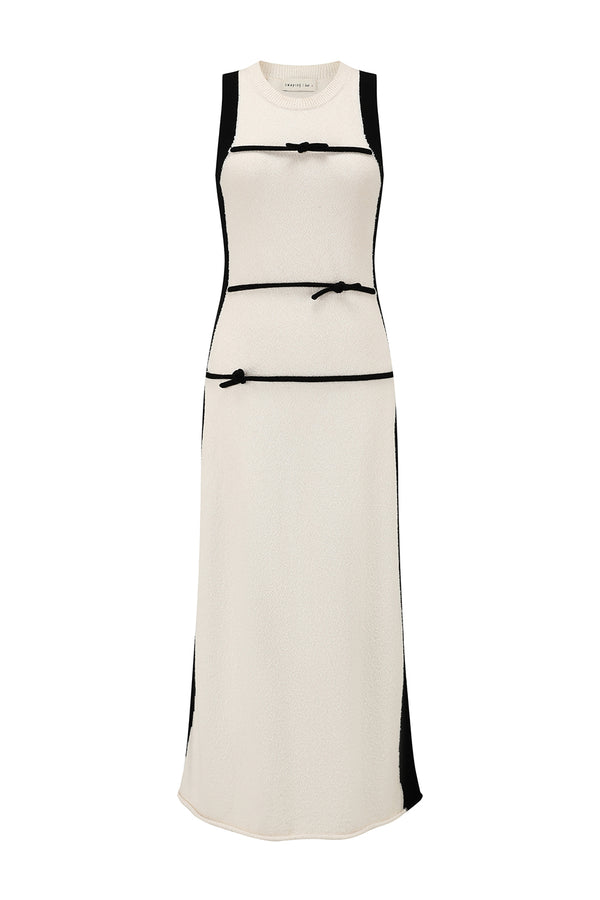 SWAYING 25 Fall/Winter Collection: Contrast-color belted sleeveless maxi dress, SW-SW25AW2L02C1S2-HB, Black/White